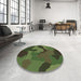 Round Machine Washable Transitional Dark Forest Green Rug in a Office, wshpat3148