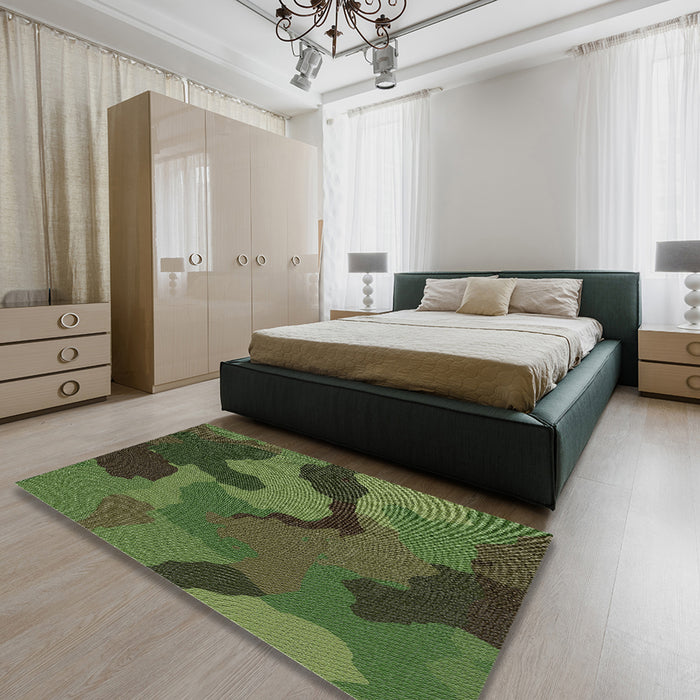 Machine Washable Transitional Dark Forest Green Rug in a Bedroom, wshpat3148