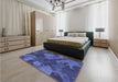 Patterned Dark Slate Blue Purple Rug in a Bedroom, pat3149blu