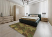 Patterned Dark Yellow Green Rug in a Bedroom, pat3149brn