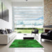 Square Patterned DarkGreen Rug in a Living Room, pat3149grn