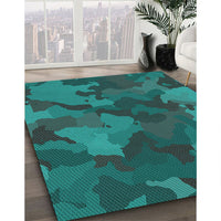 Patterned Medium Teal Green Rug, pat3149lblu