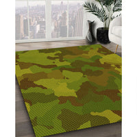 Patterned Dark Yellow Green Rug, pat3149yw