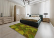 Patterned Dark Yellow Green Rug in a Bedroom, pat3149yw