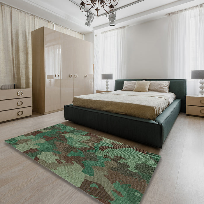 Patterned Green Novelty Rug in a Bedroom, pat3149