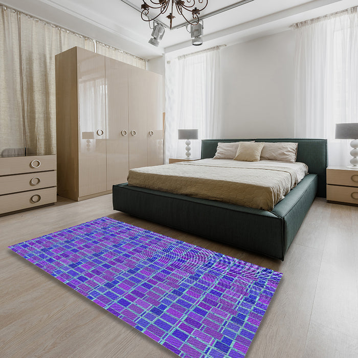 Patterned Blue Violet Purple Novelty Rug in a Bedroom, pat314