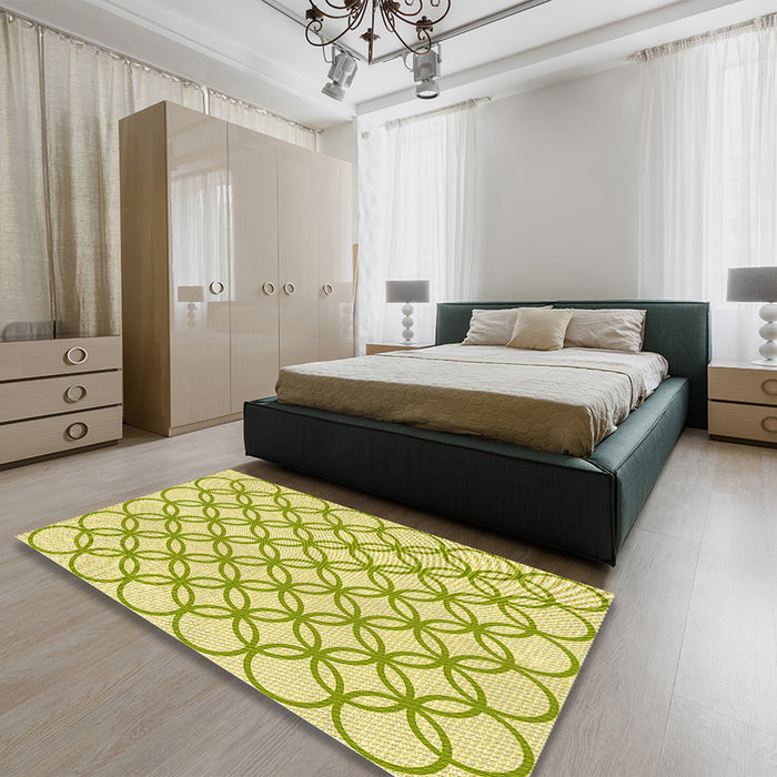 Patterned Green Rug in a Bedroom, pat315yw