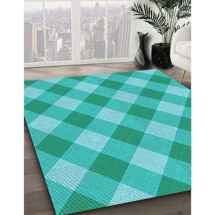 Machine Washable Transitional Bright Cyan Blue Rug in a Family Room, wshpat3151lblu