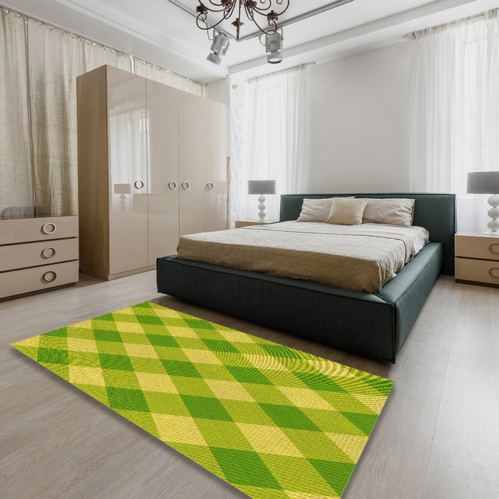 Patterned Neon Yellow Green Rug in a Bedroom, pat3151yw