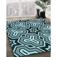 Patterned Deep Teal Green Rug, pat3152lblu