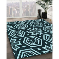 Patterned Deep Teal Green Rug, pat3153lblu