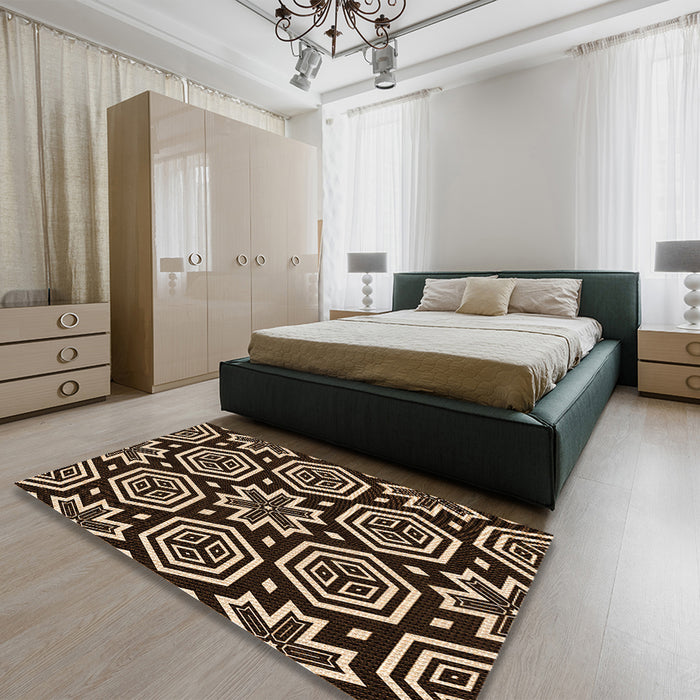 Patterned Light Copper Gold Rug in a Bedroom, pat3153org