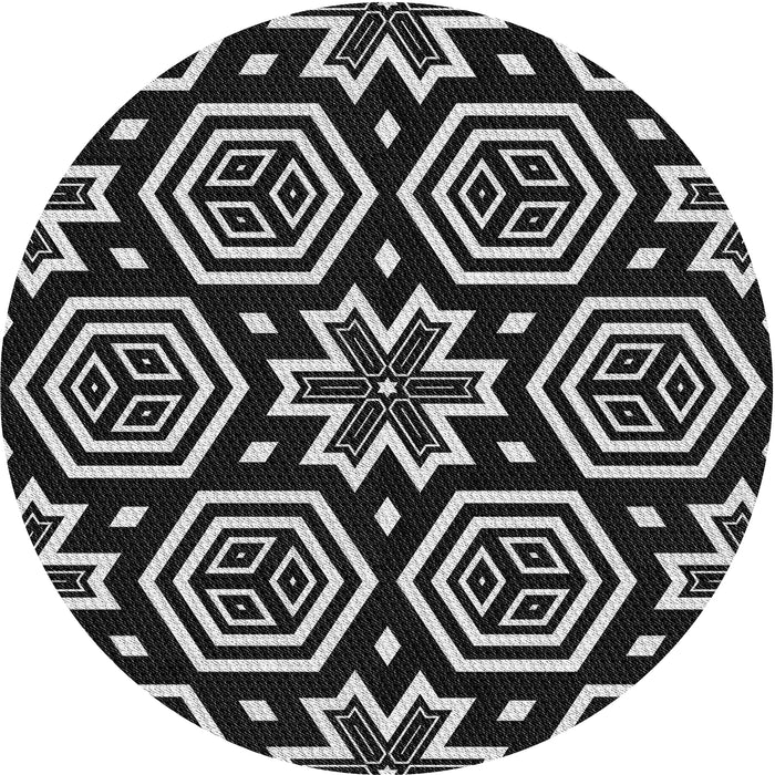 Sideview of Patterned Black Novelty Rug, pat3153