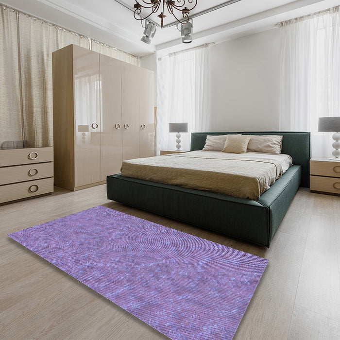 Patterned Purple Mimosa Purple Rug in a Bedroom, pat3154blu