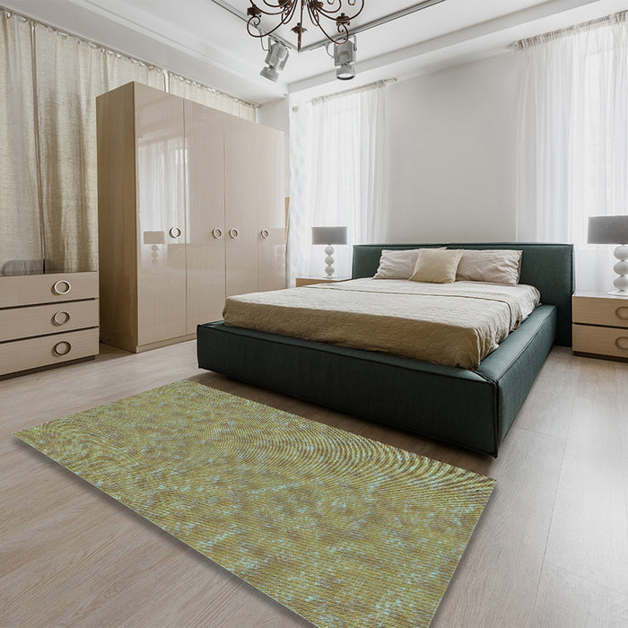 Patterned Green Rug in a Bedroom, pat3154lblu