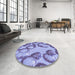 Round Patterned Slate Blue Rug in a Office, pat3155blu