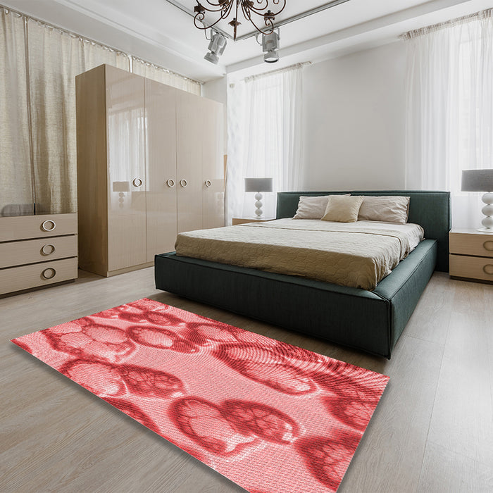 Patterned Light Coral Pink Rug in a Bedroom, pat3155rd