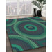 Machine Washable Transitional Dark Slate Grey Green Rug in a Family Room, wshpat3156lblu