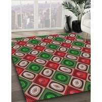 Patterned Khaki Green Modern Rug, pat3157