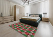 Patterned Khaki Green Modern Rug in a Bedroom, pat3157