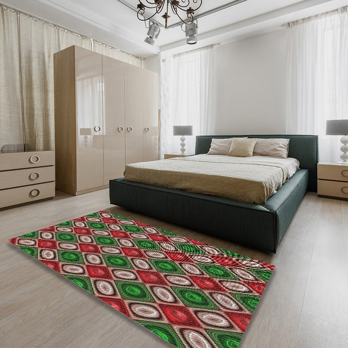 Machine Washable Transitional Khaki Green Rug in a Bedroom, wshpat3157