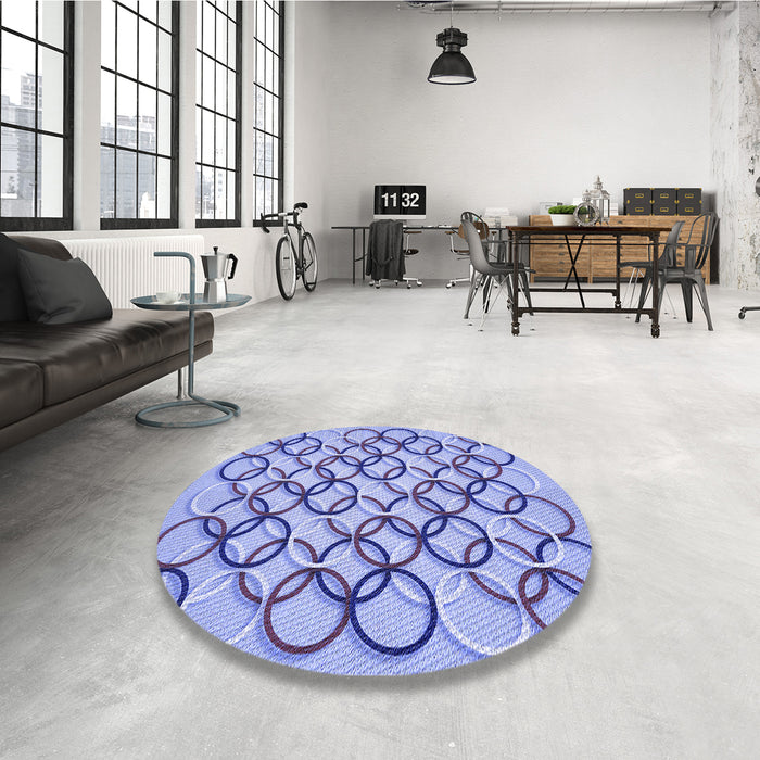 Round Patterned Jeans Blue Rug in a Office, pat316blu