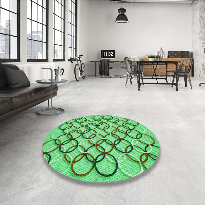 Round Patterned Dark Lime Green Rug in a Office, pat316grn
