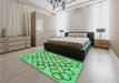 Patterned Dark Lime Green Rug in a Bedroom, pat316grn