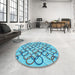 Round Patterned Blue Ivy Blue Rug in a Office, pat316lblu