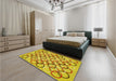 Round Machine Washable Transitional Yellow Rug in a Office, wshpat316yw