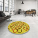 Round Patterned Yellow Rug in a Office, pat316yw