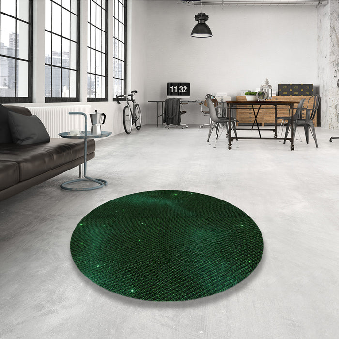 Round Patterned Deep Emerald Green Rug in a Office, pat3160grn