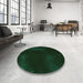 Round Patterned Deep Emerald Green Rug in a Office, pat3160grn