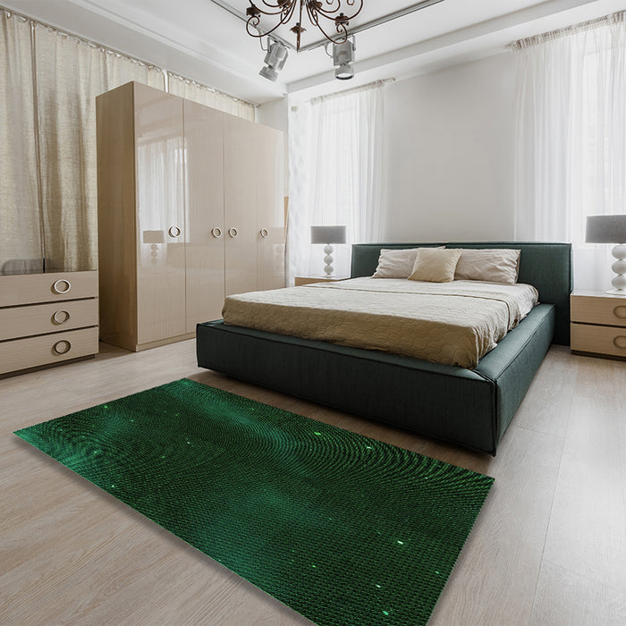 Patterned Deep Emerald Green Rug in a Bedroom, pat3160grn