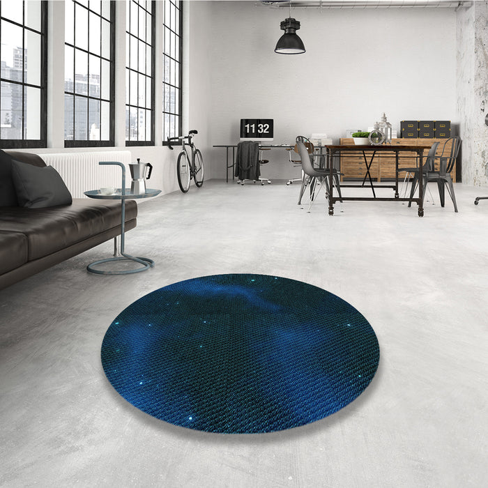 Round Patterned Teal Green Rug in a Office, pat3160lblu