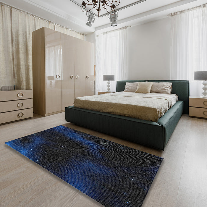 Patterned Blue Novelty Rug in a Bedroom, pat3160