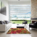 Machine Washable Transitional Saffron Red Rug in a Kitchen, wshpat3161org