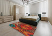 Machine Washable Transitional Tomato Red Rug in a Bedroom, wshpat3162