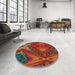 Round Machine Washable Transitional Tomato Red Rug in a Office, wshpat3162