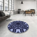 Round Patterned Periwinkle Purple Rug in a Office, pat3163blu