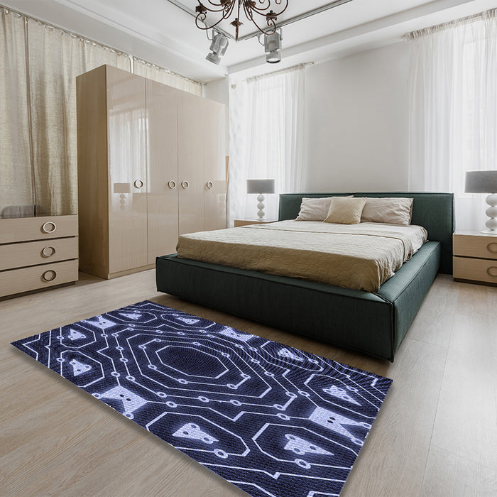 Patterned Periwinkle Purple Rug in a Bedroom, pat3163blu