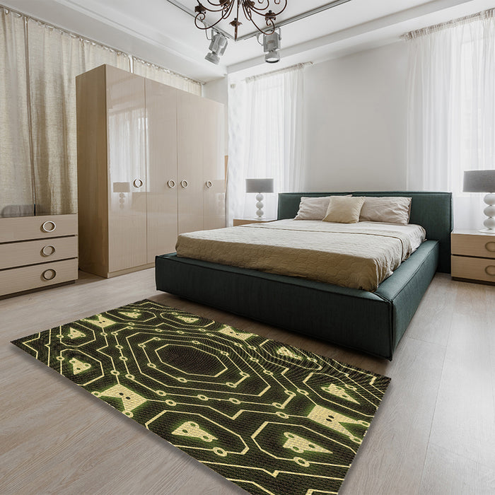 Patterned Midnight Gray Rug in a Bedroom, pat3163brn