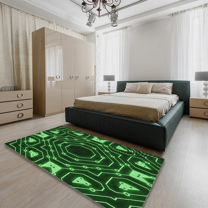 Patterned Deep Emerald Green Rug in a Bedroom, pat3163grn