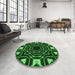 Round Patterned Deep Emerald Green Rug in a Office, pat3163grn