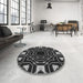 Round Patterned Platinum Gray Rug in a Office, pat3163gry