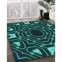 Patterned Deep Teal Green Rug, pat3163lblu