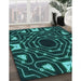 Machine Washable Transitional Deep Teal Green Rug in a Family Room, wshpat3163lblu