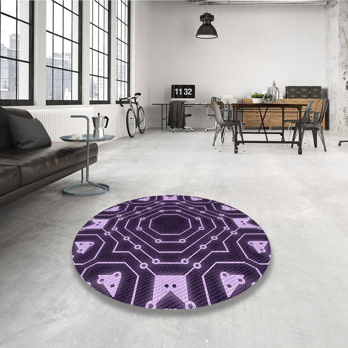 Round Patterned Deep Purple Rug in a Office, pat3163pur