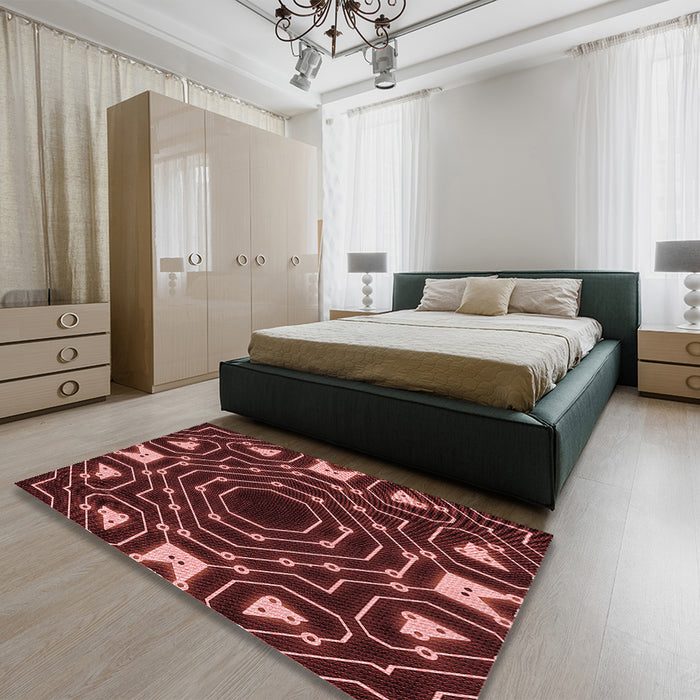 Patterned Cherry Red Rug in a Bedroom, pat3163rd