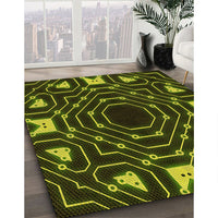 Patterned Dark Yellow Green Rug, pat3163yw